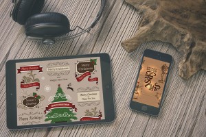Weihnachtsbilder Tablett und Smartphone