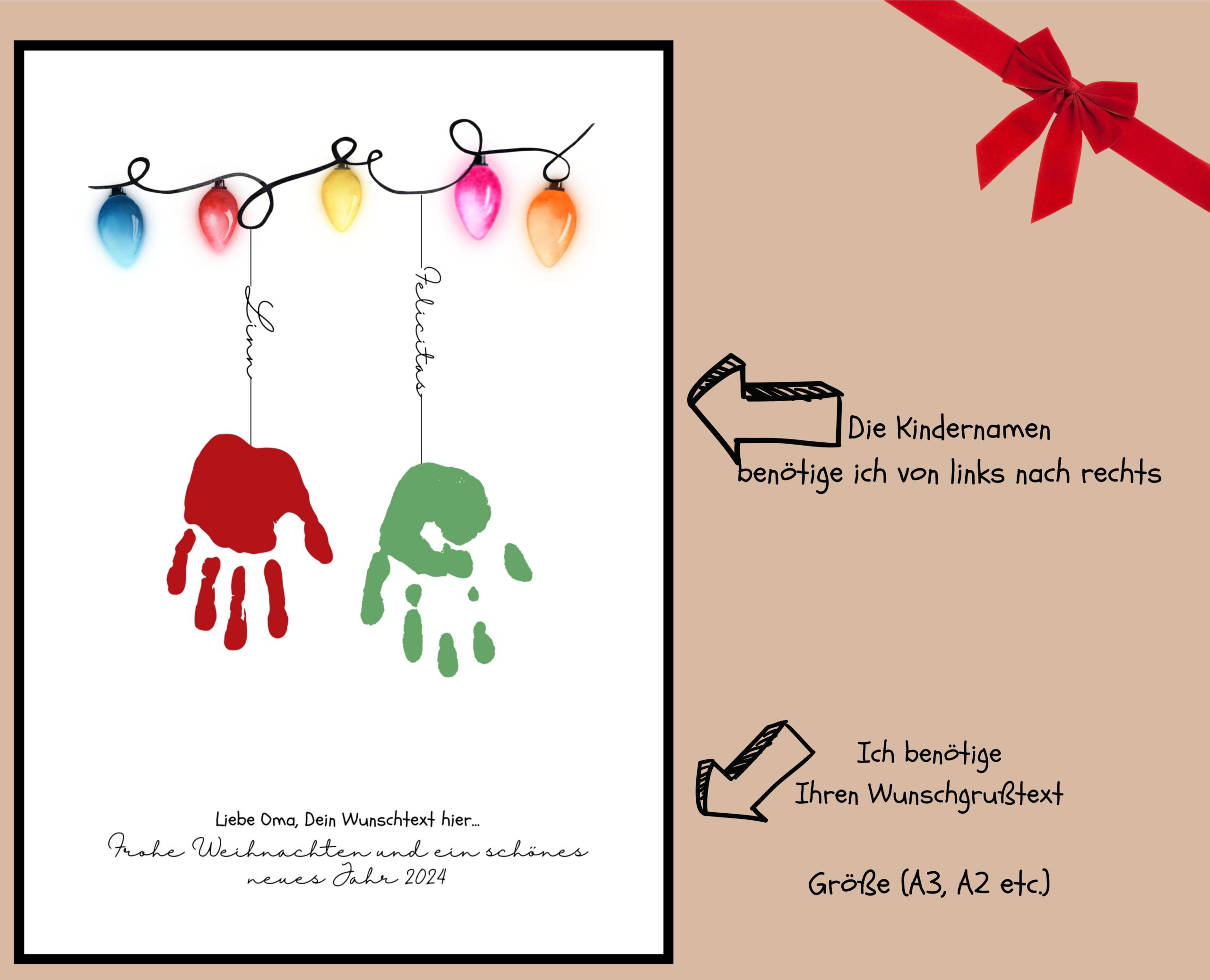 Weihnachtsgeschenk Handabdruck basteln mit Namen personalisiert - DIY Weihnachtsgrüße für Oma, Opa zu Weihnachten als Geschenk, , Allgemein 5