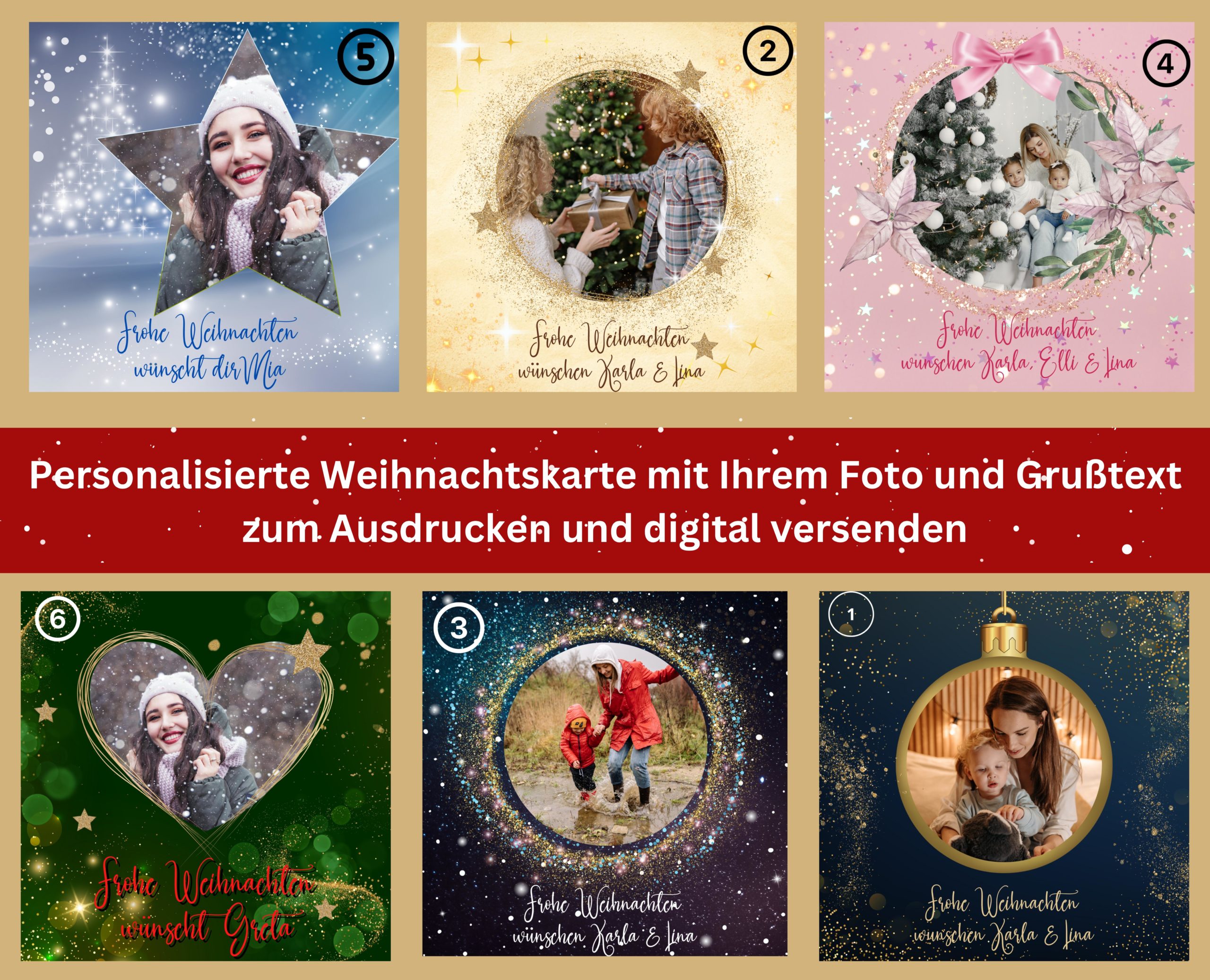 Weihnachtsgrußkarte personalisiert mit Foto, Name und Text - zum Ausdrucken oder/und digital versenden als e-Card - WhatsApp, , Allgemein
